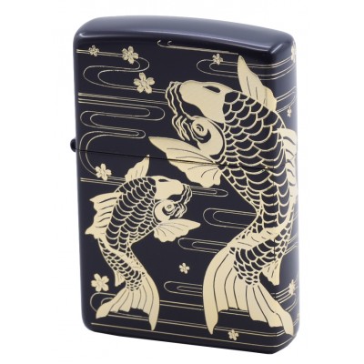 日版 Zippo Lighter 櫻花鯉魚(黑底金) Noborigoi ZBT-3-11A