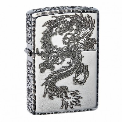 日版 Zippo Lighter 五面雕刻 龍-銀色 ZBT-3-196B