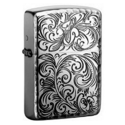 日版 Zippo Lighter 雙面波紋富貴花-銀色 ZBT-3-24C