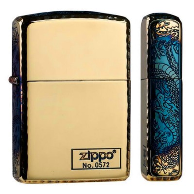 日版 Zippo Lighter 三面雕刻盤龍波紋邊-金色 ZBT-3-31B