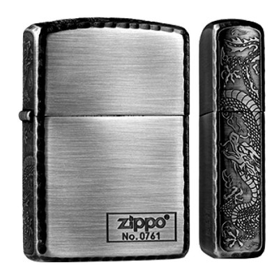 日版 Zippo Lighter 三面雕刻盤龍波紋邊-銀色 ZBT-3-31C