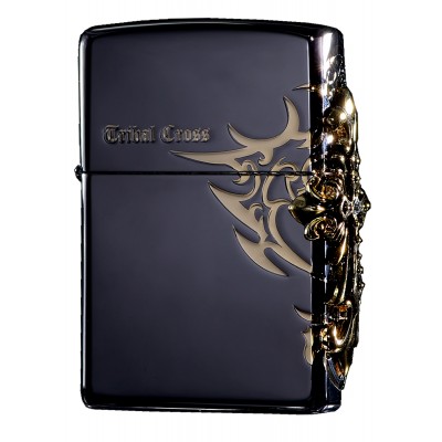 韓版 Zippo Lighter 黑冰 聖天使十字火焰 SIDE TRIBAL CROSS EMB(GOLD) ZBT-1-33A